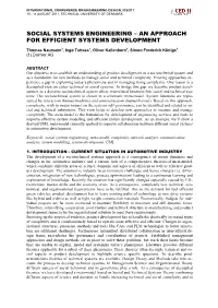Social Systems Engineering – an Approach for Efficient Systems Development