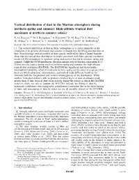 Vertical Distribution of Dust in the Martian Atmosphere During Northern Spring and Summer: High‐Altitude Tropical Dust Maximum at Northern Summer Solstice N