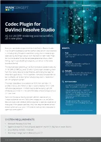 Codec Plugin for Davinci Resolve Studio Datasheet