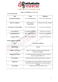 Paper: 07; Module No: 23: E Text (A) Personal Details: Role Name