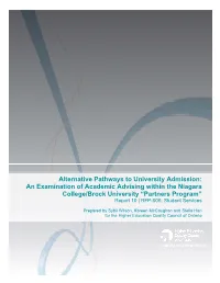 An Examination of Academic Advising Within the Niagara College/Brock University “Partners Program”