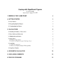 Coping with Significant Figures by Patrick Duffy Last Revised: August 30, 1999