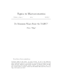 Do Minimum Wages Raise the NAIRU?