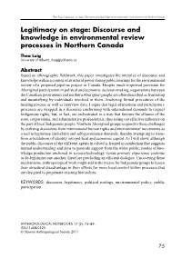 Legitimacy on Stage: Discourse and Knowledge in Environmental Review Processes in Northern Canada