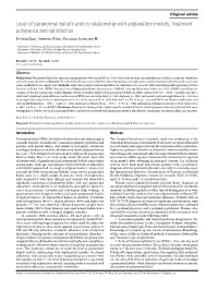 Level of Paranormal Beliefs and Its Relationship with Explanatory Models, Treatment Adherence and Satisfaction