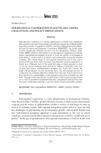 Sub-Regional Cooperation in South Asia: Issues, Challenges and Policy Implications