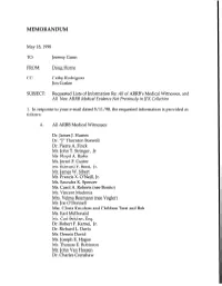 DH Memo: Requested Lists of Information