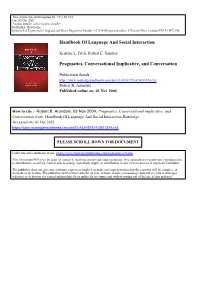 Handbook of Language and Social Interaction Pragmatics
