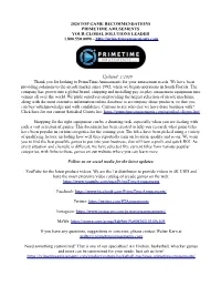 2020 Top Game Recommendations Primetime Amusements Your Global Solutions Leader 1.800.550.0090 –