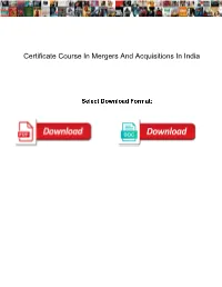 Certificate Course in Mergers and Acquisitions in India