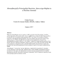 Ahmadinejad's Principalist Doctrine: Sovereign Rights to a Nuclear Arsenal