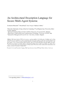 An Architectural Description Language for Secure Multi-Agent Systems