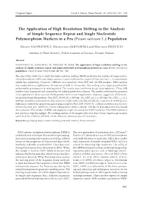 The Application of High Resolution Melting in the Analysis of Simple Sequence Repeat and Single Nucleotide Polymorphism Markers in a Pea (Pisum Sativum L.) Population