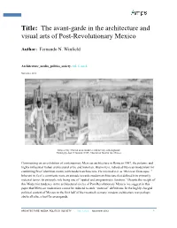 Title: the Avant-Garde in the Architecture and Visual Arts of Post