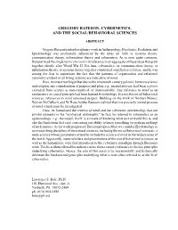 Gregory Bateson, Cybernetics, and the Social/Behavioral Sciences