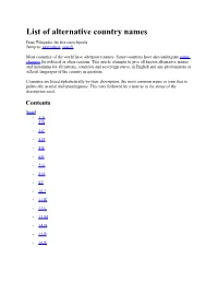 List of Alternative Country Names