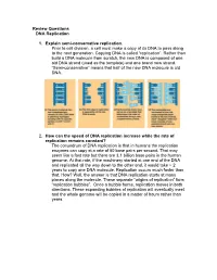 Review Questions DNA Replication