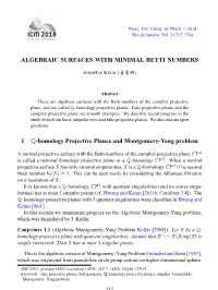 Algebraic Surfaces with Minimal Betti Numbers