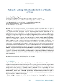 Automatic Linking of Short Arabic Texts to Wikipedia Articles