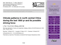 Climate Patterns in North Central China Title Page Abstract Introduction During the Last 1800 Yr and Its Possible Conclusions References Driving Force Tables Figures