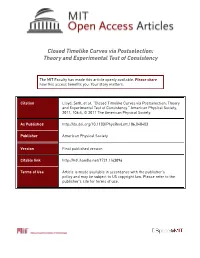 Closed Timelike Curves Via Postselection: Theory and Experimental Test of Consistency