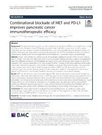 Combinational Blockade of MET and PD-L1 Improves Pancreatic Cancer