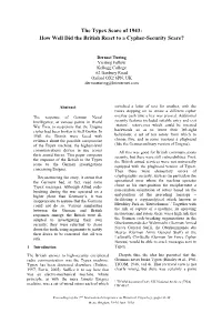 The Typex Scare of 1943: How Well Did the British React to a Cypher-Security Scare?