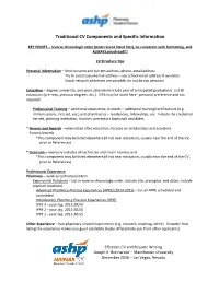 Traditional CV Components and Specific Information