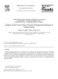 Analysis of the Travel Time of Various Transportation Systems in Urban Context