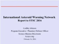 International Asteroid Warning Network Report to STSC 2016