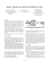 Register Allocation and Instruction Scheduling in Unison