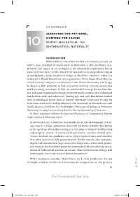 Searching for Patterns, Hunting for Causes Robert Macarthur, the 10 Mathematical Naturalist