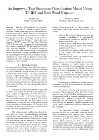 An Improved Text Sentiment Classification Model Using TF-IDF and Next Word Negation