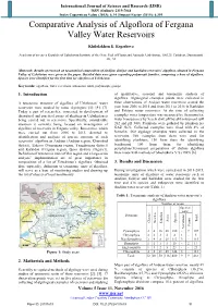 Comparative Analysis of Algoflora of Fergana Valley Water Reservoirs
