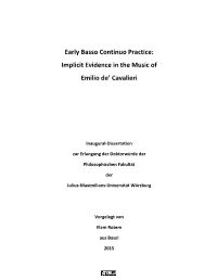 Early Basso Continuo Practice: Implicit Evidence in the Music of Emilio De’ Cavalieri