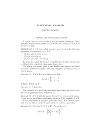 FUNCTIONAL ANALYSIS 1. Metric and Topological Spaces A
