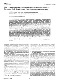 New Types of Clotting Factors and Defense Molecules Found in Horseshoe Crab Hemolymph: Their Structures and Functions'