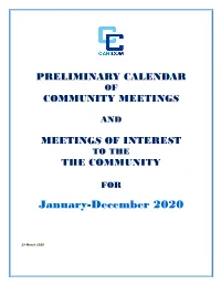 Calendar of Meetings