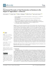 Functional Diversity of Soil Nematodes in Relation to the Impact of Agriculture—A Review