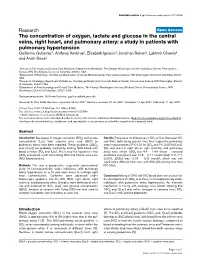 The Concentration of Oxygen, Lactate and Glucose in the Central Veins