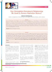 Can Hemoglobin-Hematocrit Relationship Be Used to Assess Hydration Status?