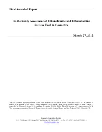 Final Amended Report on the Safety Assessment of Ethanolamine And