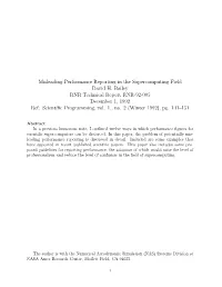 Misleading Performance Reporting in the Supercomputing Field David H