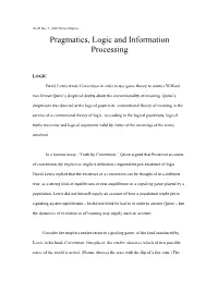 Pragmatics, Logic and Information Processing