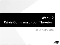 Week 2. Crisis Communication Theories I