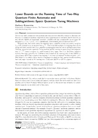 Lower Bounds on the Running Time of Two-Way Quantum Finite Automata and Sublogarithmic-Space Quantum Turing Machines