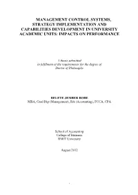 Management Control Systems, Strategy Implementation and Capabilities Development in University Academic Units: Impacts on Performance