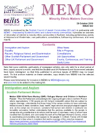 MEMO Is Produced by the Scottish Council of Jewish Communities (Scojec) in Partnership with BEMIS – Empowering Scotland's Ethnic and Cultural Minority Communities