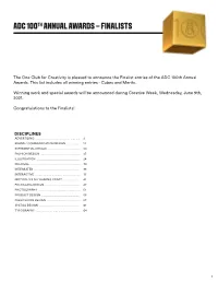 Adc 100Th Annual Awards – Finalists