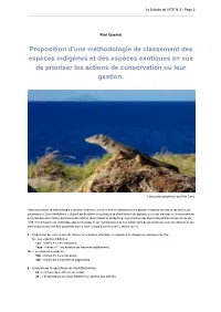 Proposition D'une Méthodologie De Classement Des Espèces Indigènes Et Des Espèces Exotiques En Vue De Prioriser Les Actions De Conservation Ou Leur Gestion